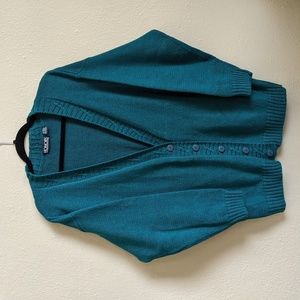 Honors VTG size medium ribbed trim button down cardigan grandmacore teal green